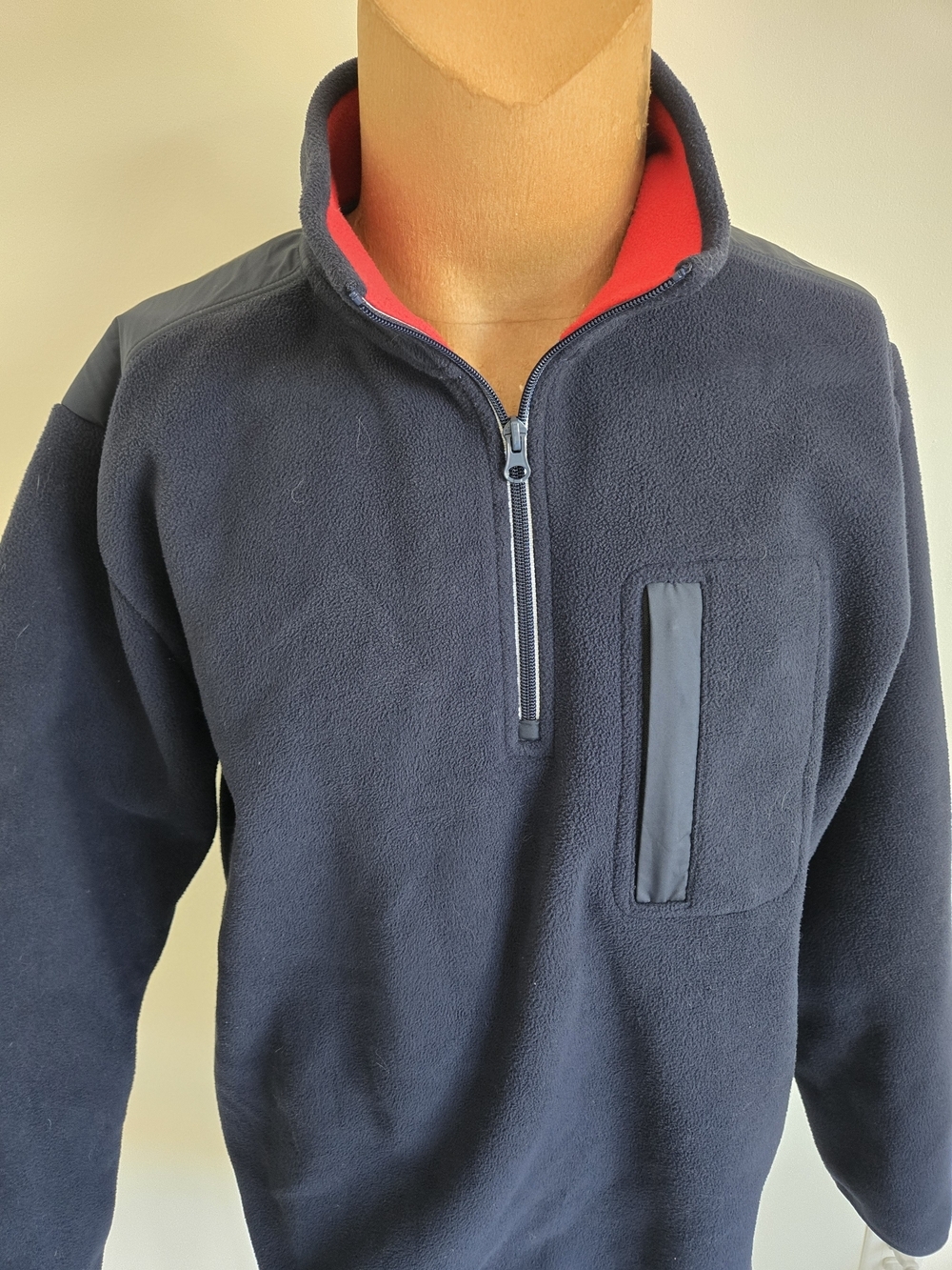 Brooks Brothers Navy Quarter-Zip Fleece with Red Inner Collar